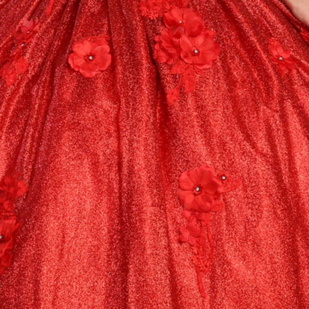 Red or blue Off shoulder floral beaded lace up back quiecenara  ball gown - Picture 8 of 9